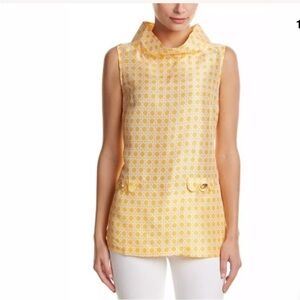 DEVON BAER SILK WIDE BOATNECK Yellow Geometric Sleeveless Top S